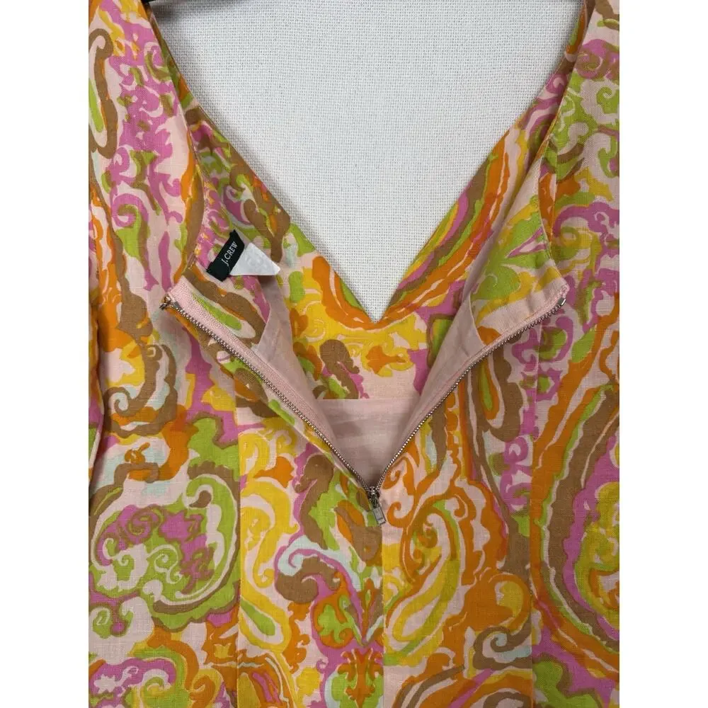 J. Crew Shift Dress Women’s 0 Linen 3/4 Sleeve Mod Paisley‎ Retro Hippie READ